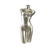 Abstract headless manikin upper body sexy lifelike curvy bust torso underwear bra window display female gold mannequin